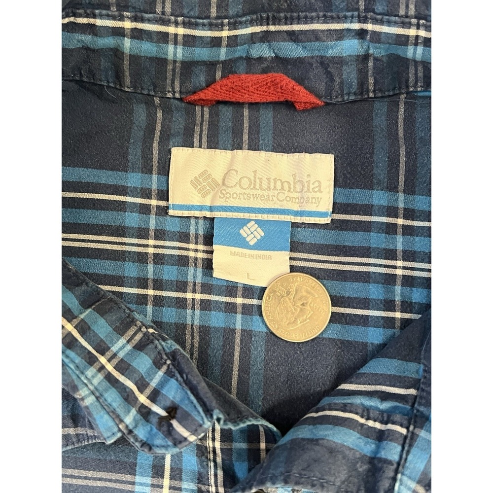 Columbia Mens Shirt Large Button Down Blue Plaid Long Sleeve Pocket Casual - Picture 5 of 6